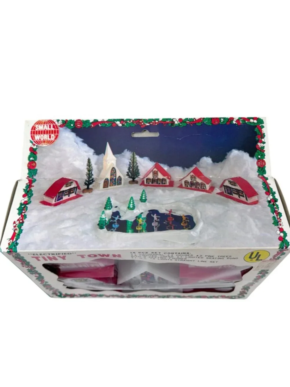 Electrified Tiny Town Light Up Christmas Village and Skating Pond Vintage 1980s